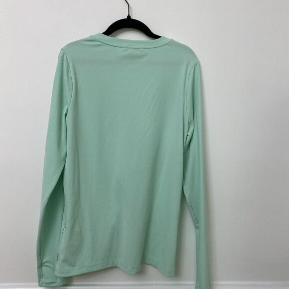 Athleta Womens Uptempo Ribbed Henley Top Sz L Mint Green Athleisure - Picture 3 of 15